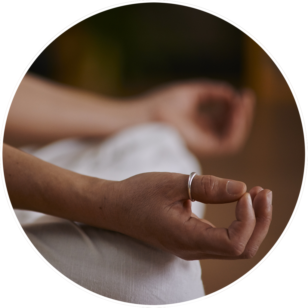 Grupo practicando meditación mindfulness al aire libre para bienestar laboral